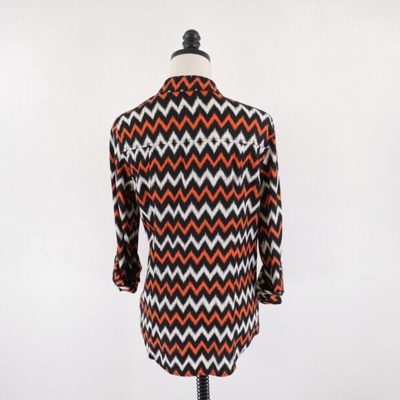 DAMAGED Michael Kors Orange Black Full Zip Collared Shirt Jacket 8 Tab Roll Slee - Picture 5 of 9